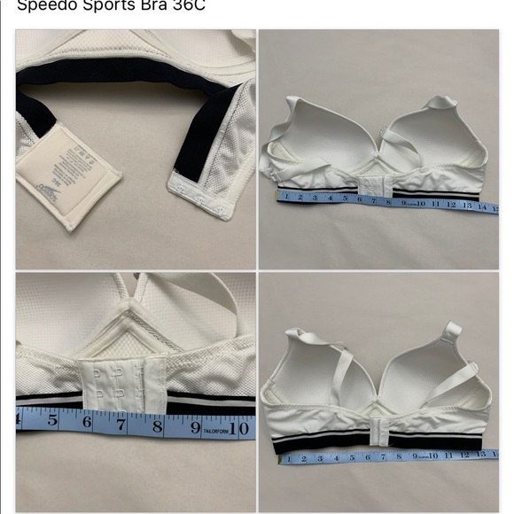 NWOT- Speedo Sports Bra Wide Band Full Support Comfy White Blue 36C - Picture 8 of 8
